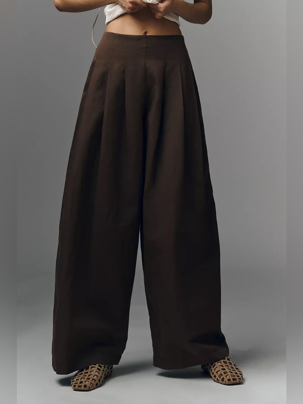 ANTHROPOLOGIE Maeve Linen Cotton Pleated Wide Leg Barrel Pants Large XL NWT